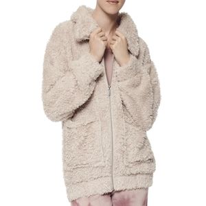 Beige Teddy Oversized Fleece Trucker Jacket - Cozy Cute Fluffy Furry Barn Coat